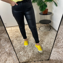 Pantalon Enduit Noir - Style Rock Élégant | Maison Adèle