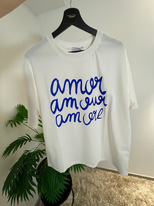 T-shirt Blanc Amour Bleu - Message Universel | Maison Adèle