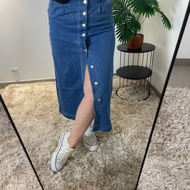 Jupe Longue Jean Fermeture Boutonnée - Style Vintage | Maison Adèle