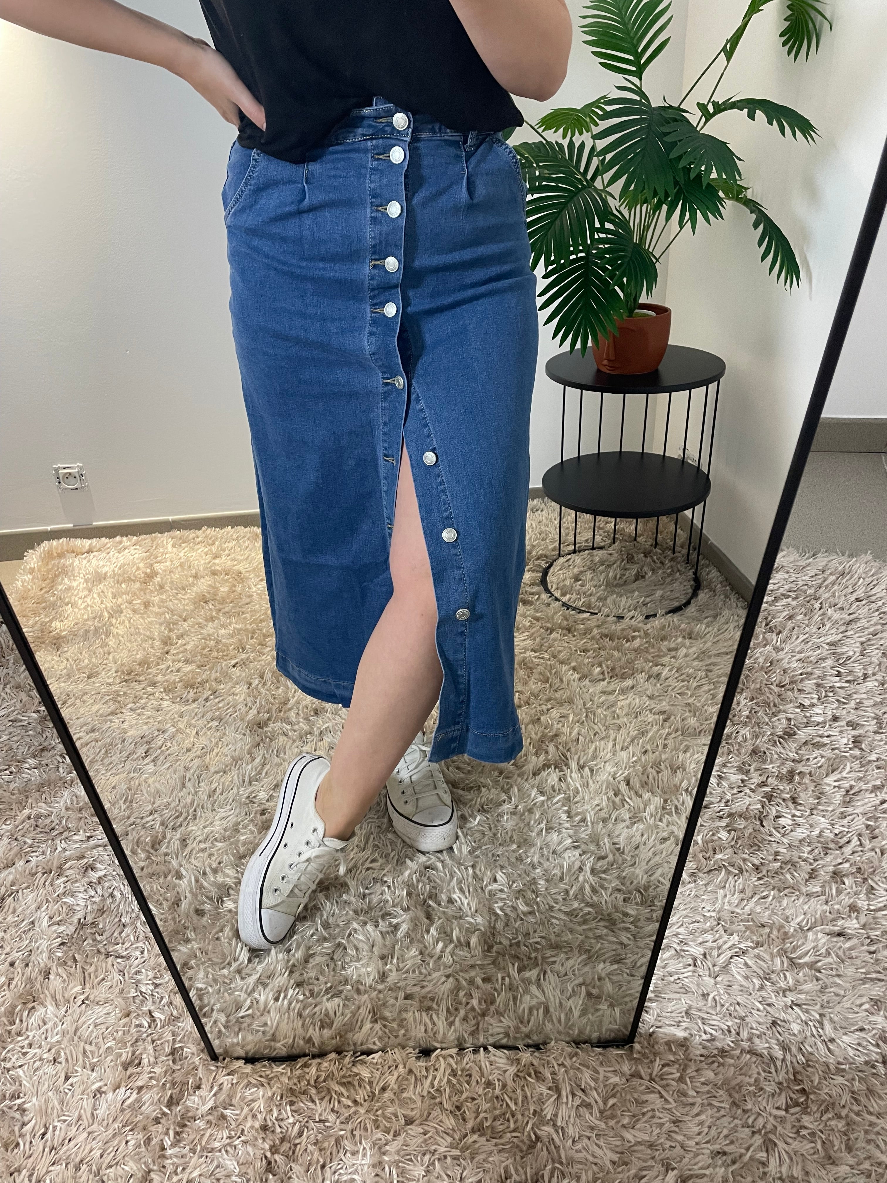 Jupe Longue Jean Fermeture Boutonnée - Style Vintage | Maison Adèle