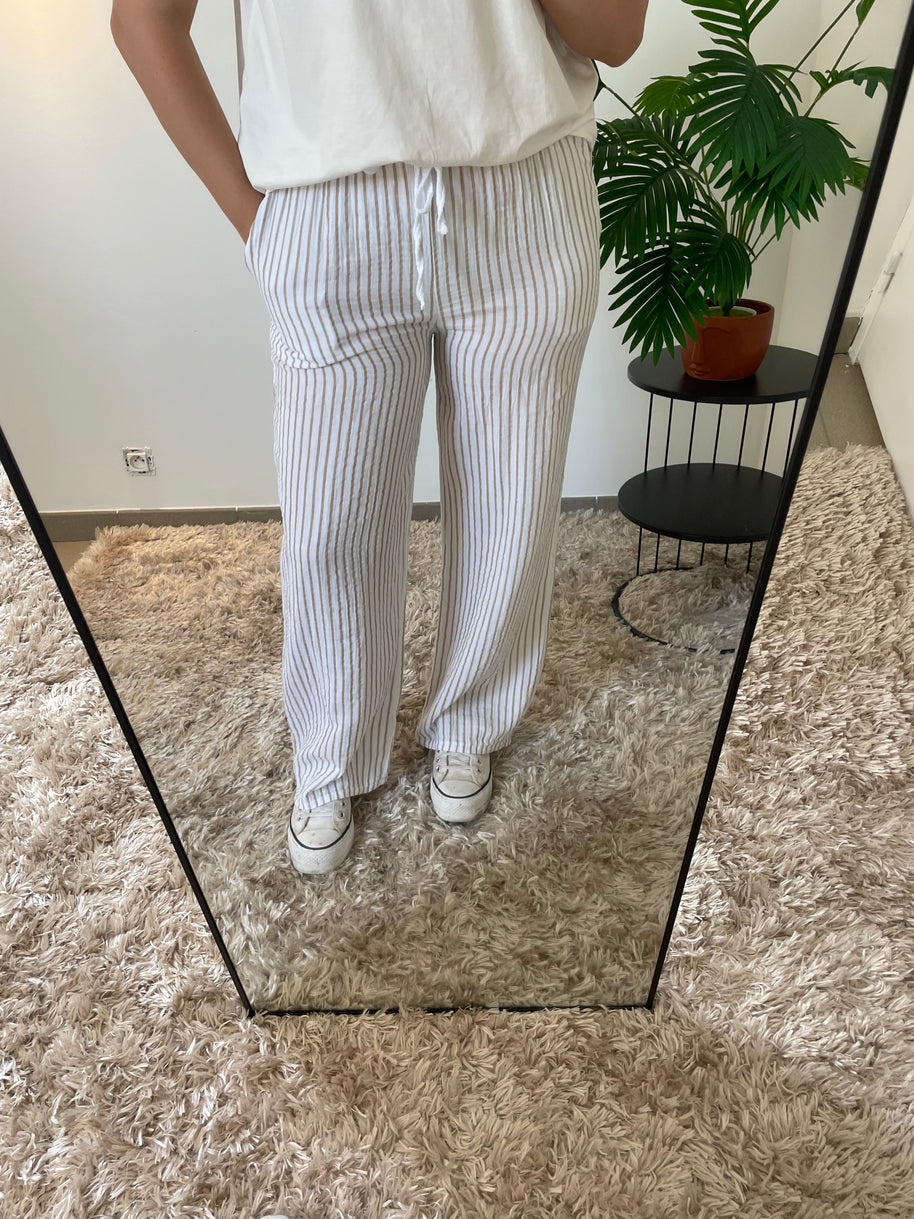 Pantalon Cléo Rayures Beige - Style Nautique Chic | Maison Adèle