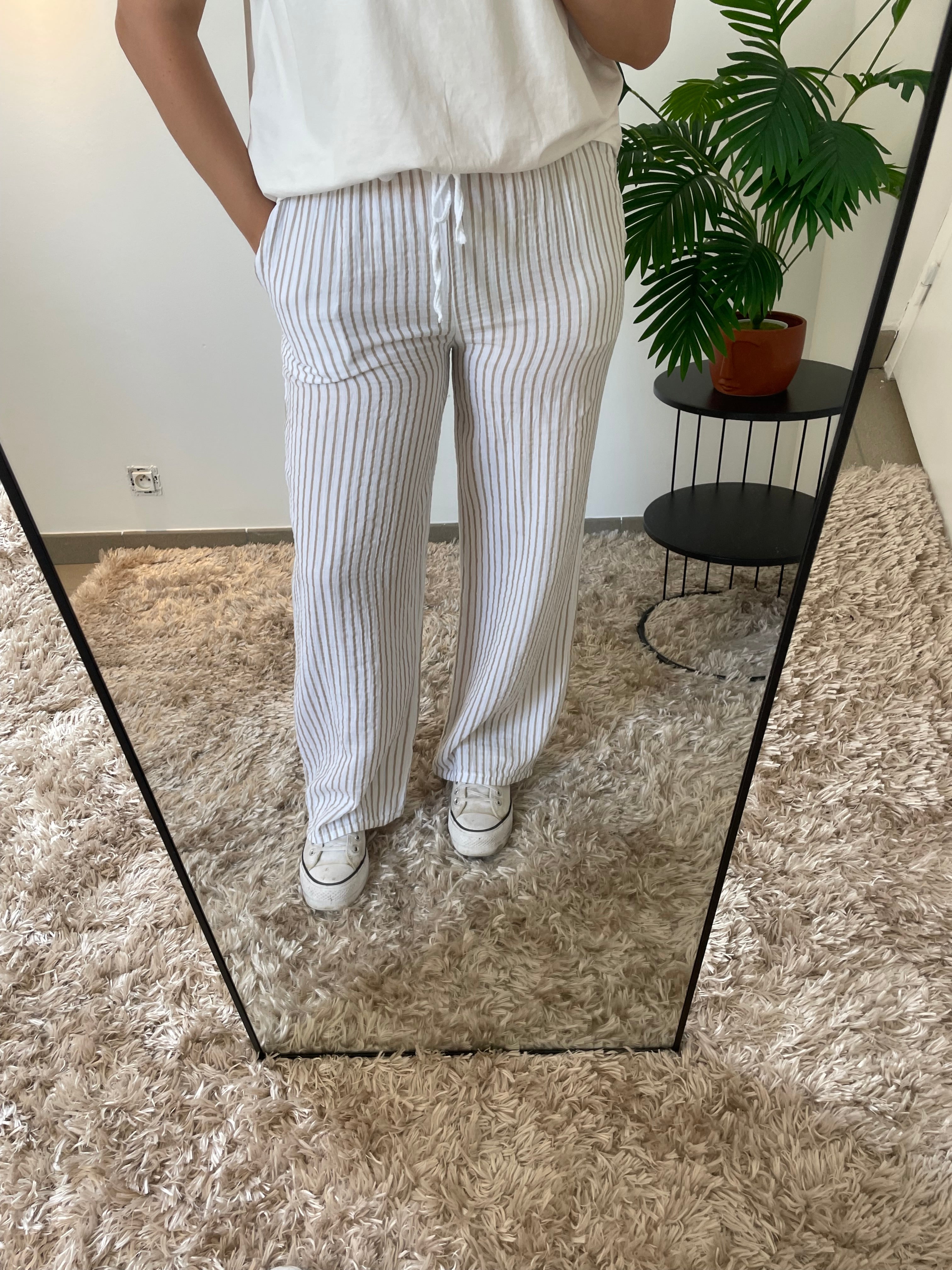 Pantalon Cléo Rayures Beige - Style Nautique Chic | Maison Adèle
