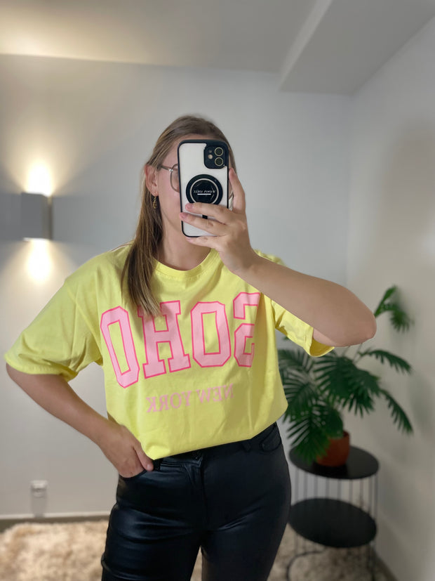 T-shirt Soho Jaune Citron & Rose - Style Urbain-Chic | Maison Adèle