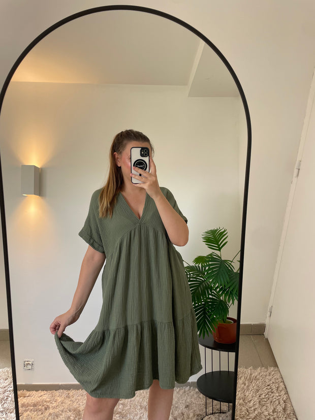 Robe Raphaëlle Kaki - Style Naturel & Bohème | Maison Adèle