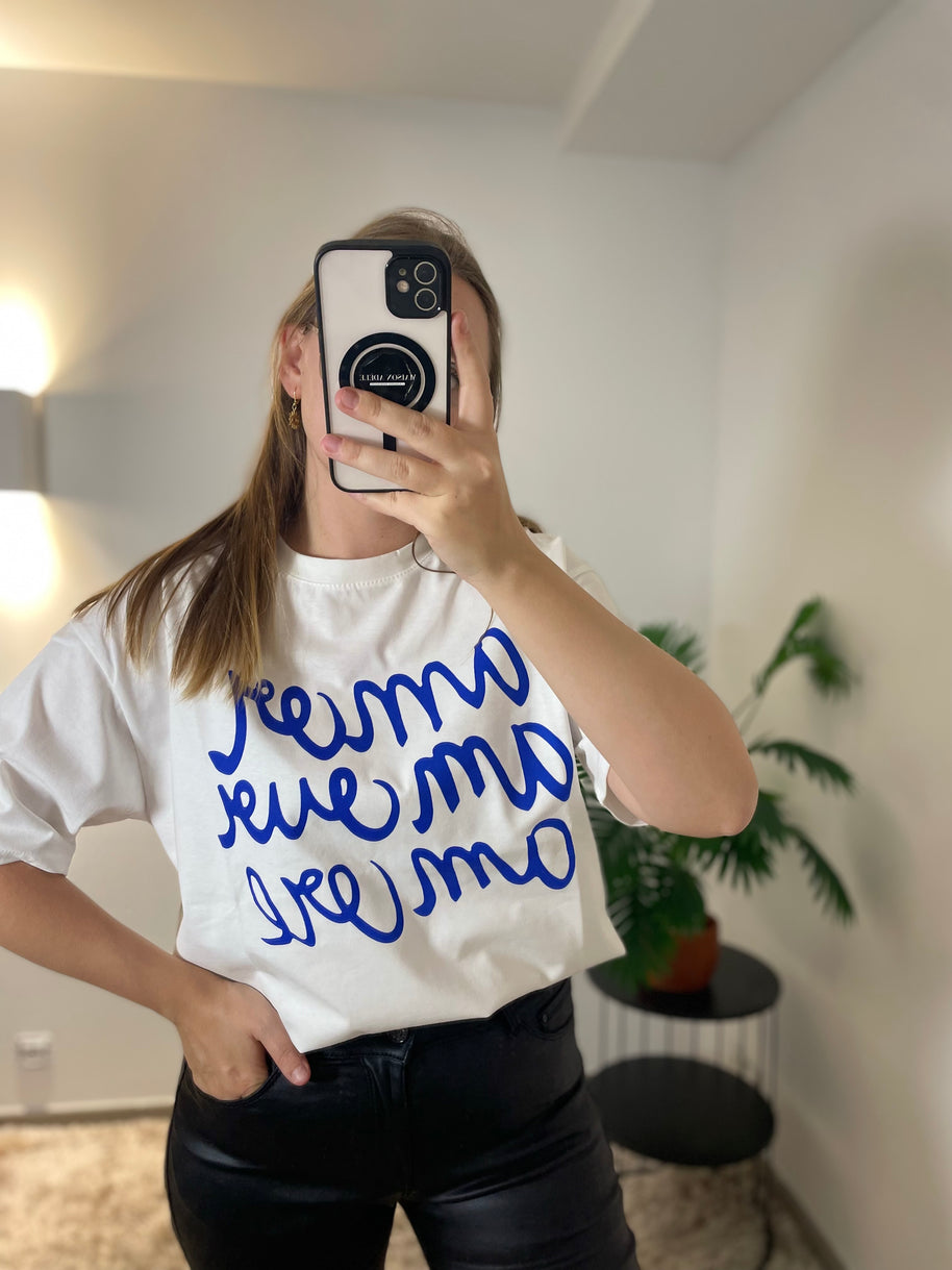 T-shirt Blanc Amour Bleu - Message Universel | Maison Adèle