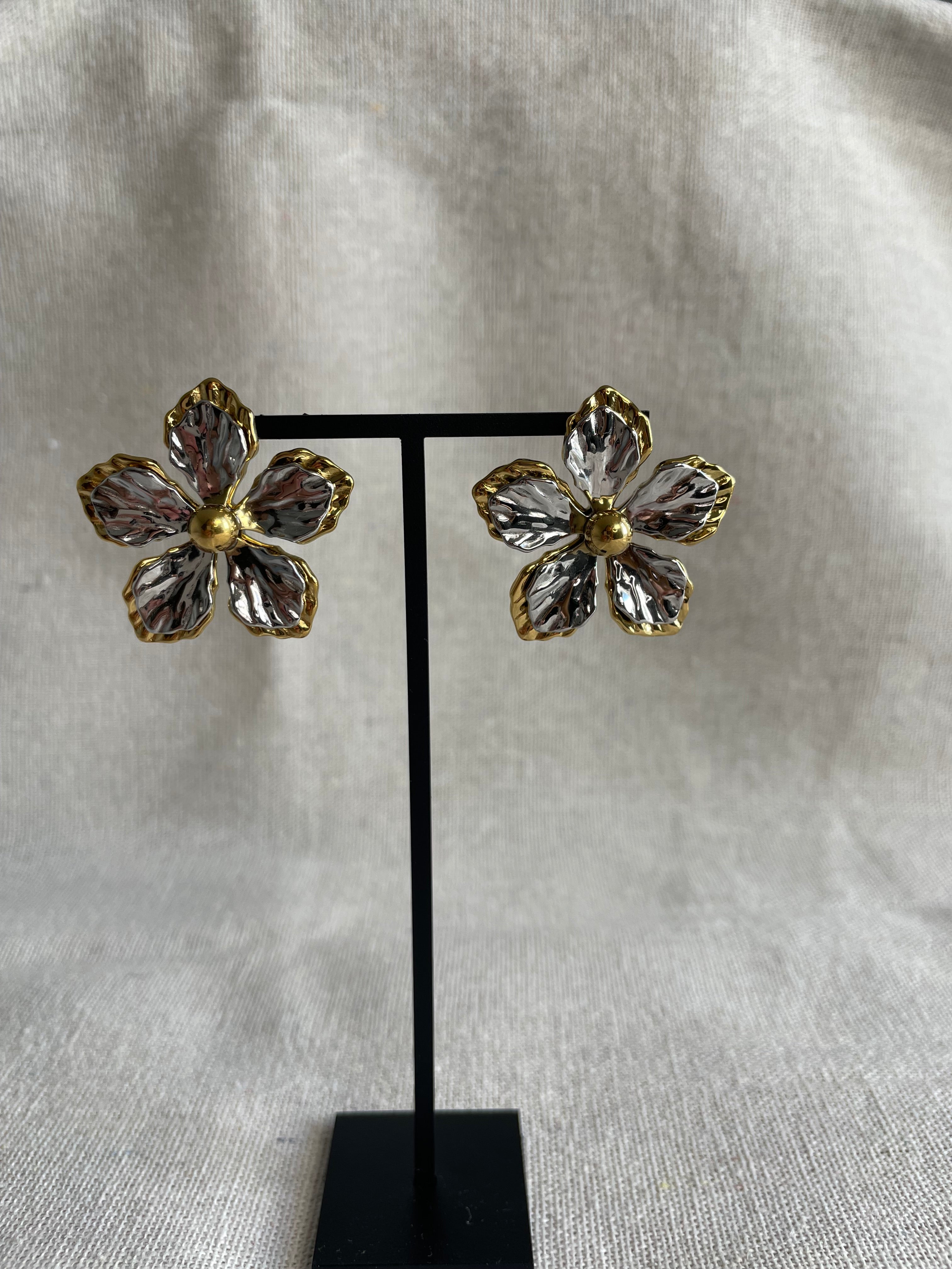 Boucles Adèle Acier Inoxydable - Fleur contrastée | Maison Adèle