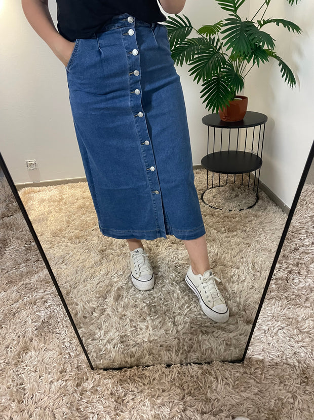 Jupe Longue Jean Fermeture Boutonnée - Style Vintage | Maison Adèle