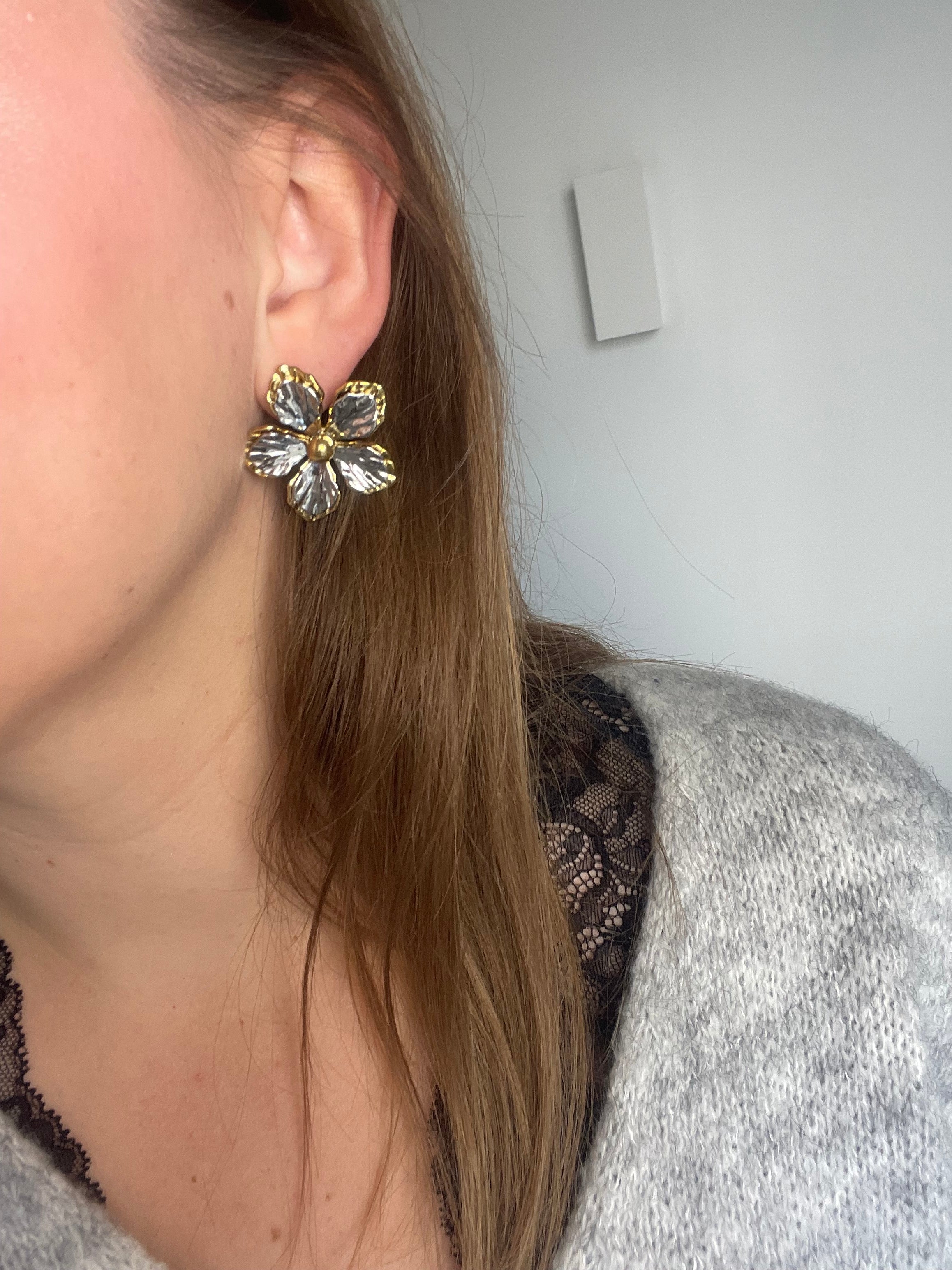 Boucles Adèle Acier Inoxydable - Fleur contrastée | Maison Adèle