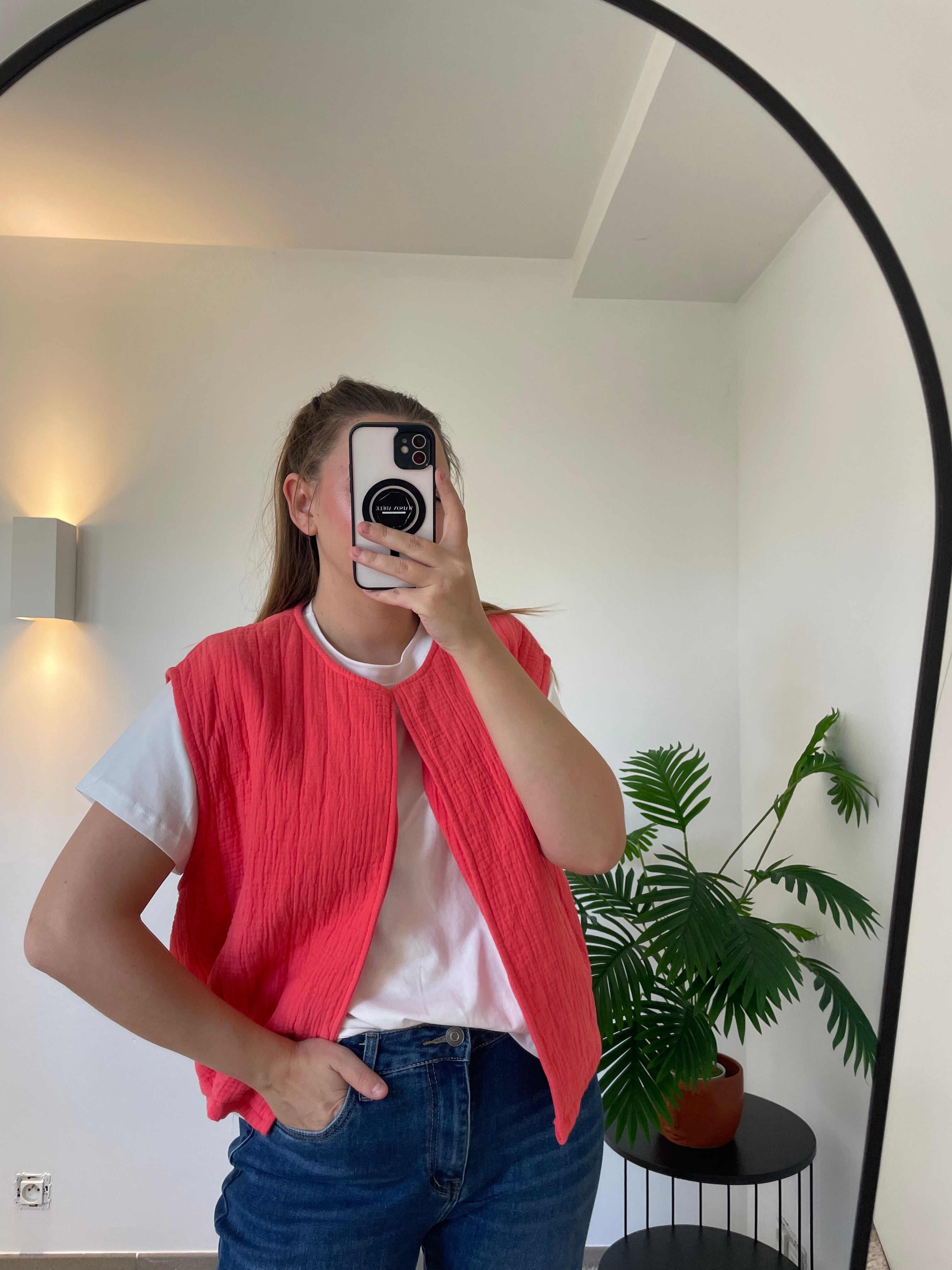 Gilet Léa Corail 100% Coton - Élégance Italienne | Maison Adèle