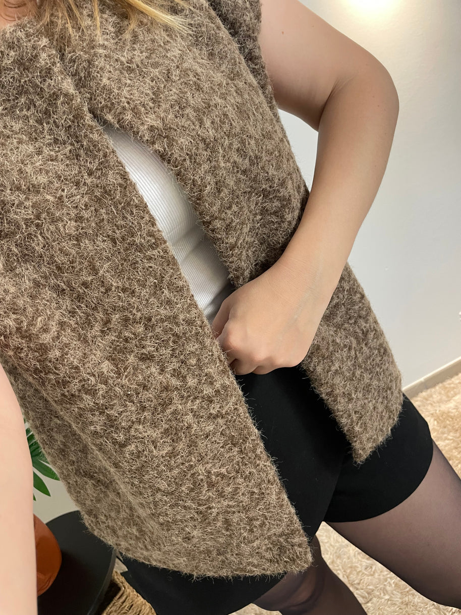 Gilet Mathilde Marron - Veste Sans Manches Femme 100% Coton | Maison Adèle