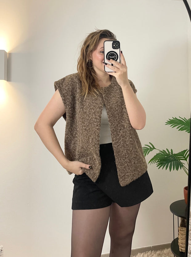Gilet Mathilde Marron - Veste Sans Manches Femme 100% Coton | Maison Adèle