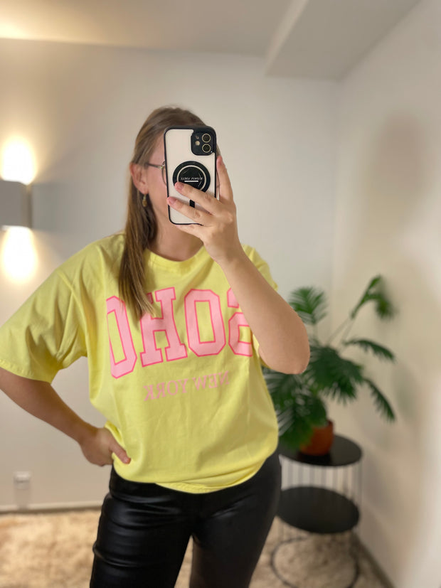 T-shirt Soho Jaune Citron & Rose - Style Urbain-Chic | Maison Adèle