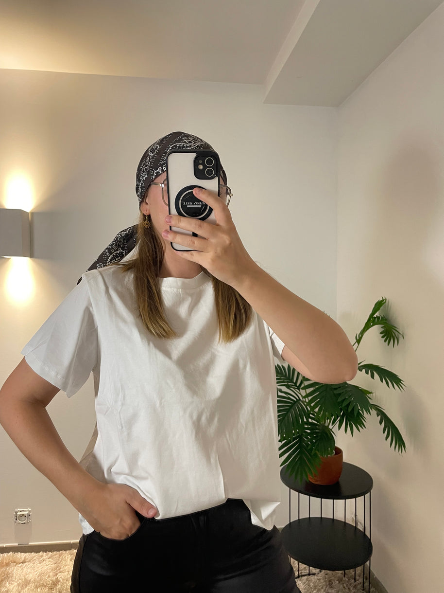 T-shirt Blanc Épaulettes & Bandana Marron - Style Bohème Chic | Maison Adèle