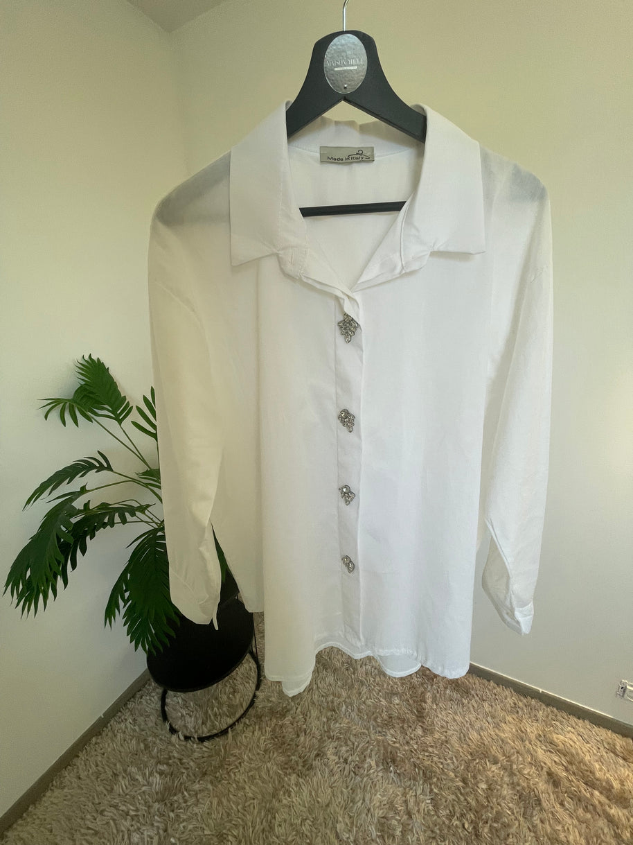 Chemise Blanche Marie Strass - Élégante & Raffinée | Maison Adèle