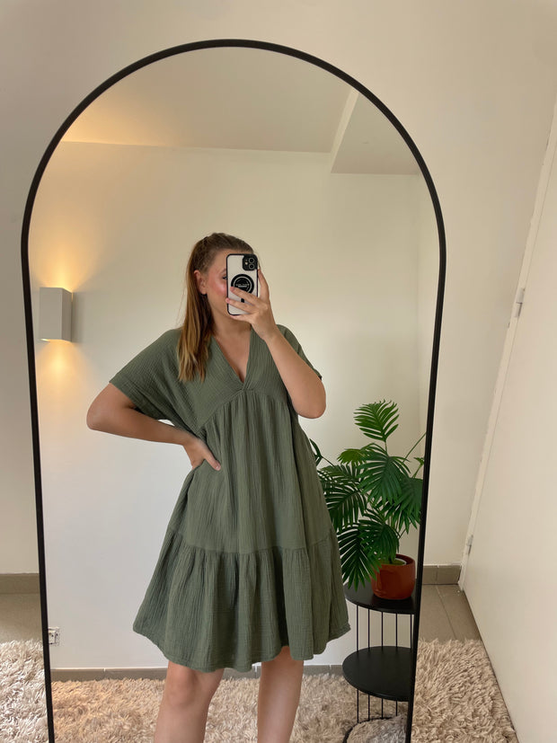 Robe Raphaëlle Kaki - Style Naturel & Bohème | Maison Adèle