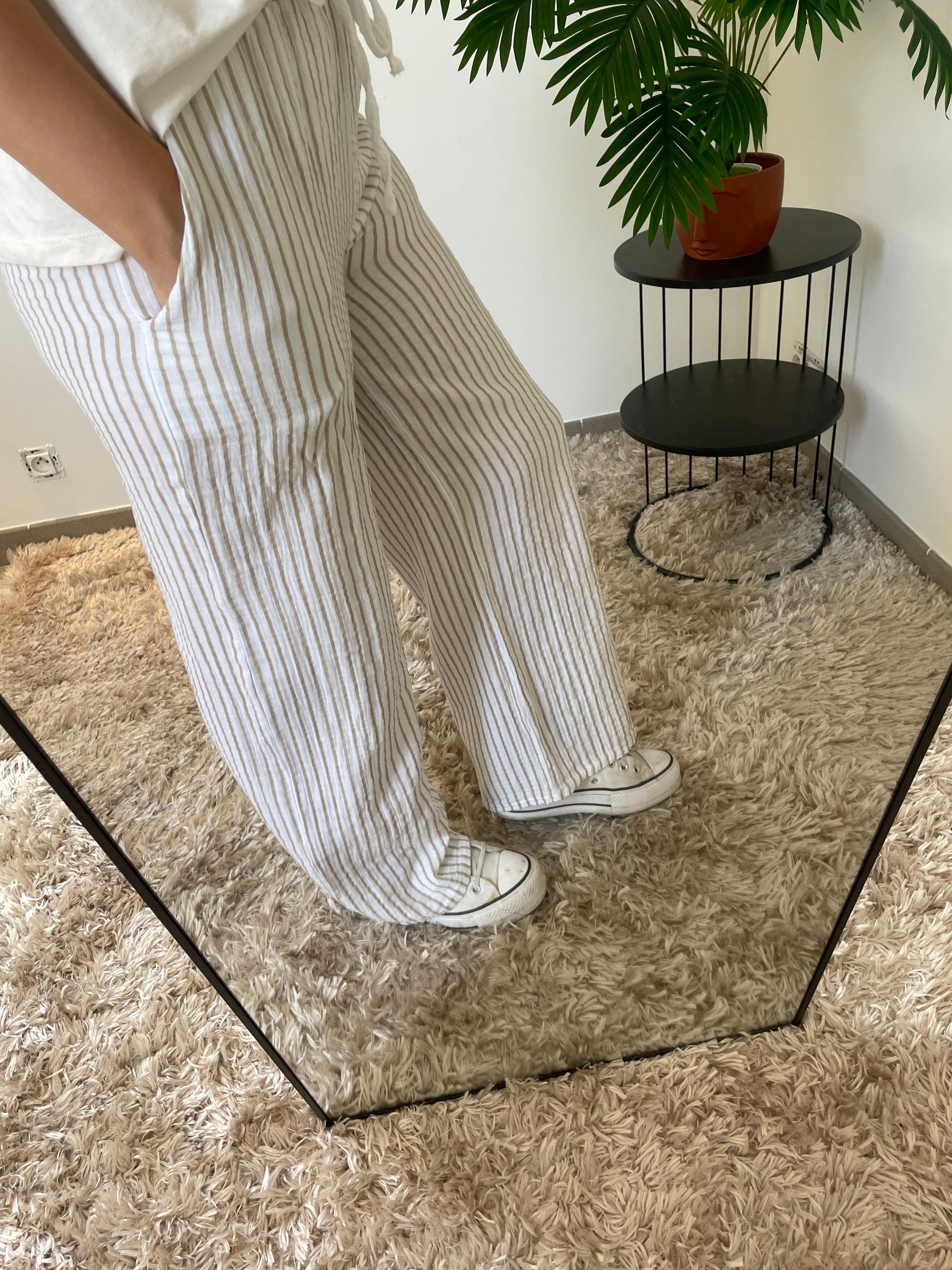 Pantalon Cléo Rayures Beige - Style Nautique Chic | Maison Adèle