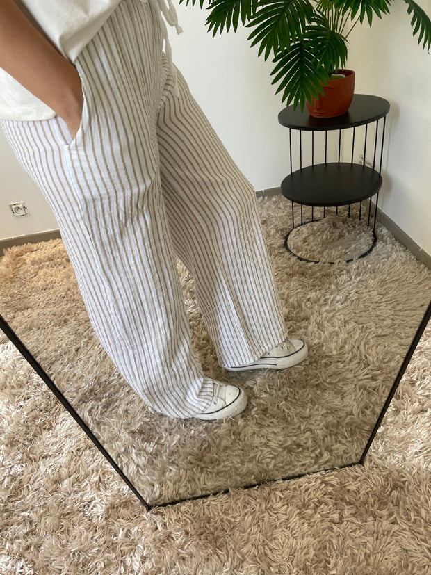 Pantalon Cléo Rayures Beige - Style Nautique Chic | Maison Adèle